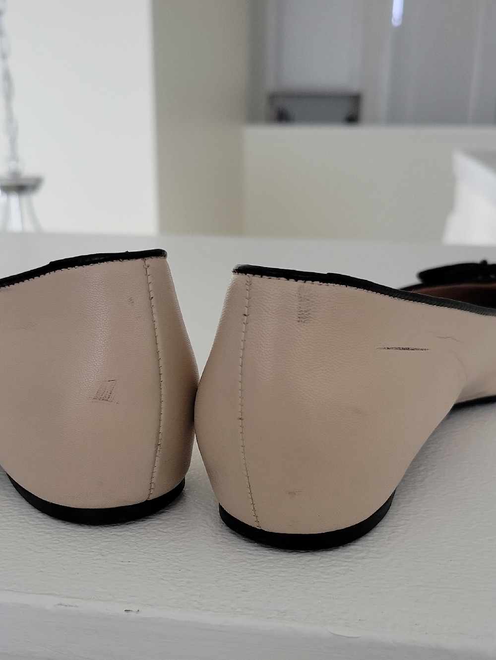 Stuart Weitzman Cream and Black Pointed Toe Bow Flats - Picture 13 of 13